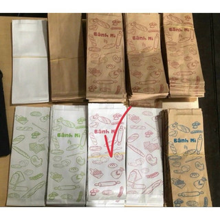 Xấp 100 túi giấy đựng bánh mì trắng in hoạ tiết đỏ