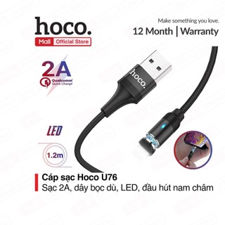Cáp sạc nam châm Hoco U76 USB to LN dùng cho ip7/8/X/11/12 sạc nhanh tối đa 2A, có đèn LED, dài 1.2m