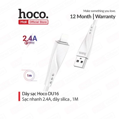 Cáp sạc 2.4A Hoco DU16 USB to IP dùng cho ip7/8/X/11/12/13/14 dây silica siêu bền chịu được nhiệt độ cao dài 1M