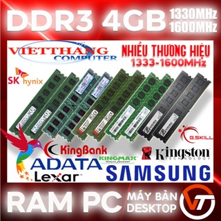 Ram máy tính ddr3 4g bus 1333,1600 nhiều thương hiệu samsung, gskill, kingston, kingmax....