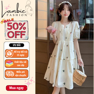 Váy bầu, đầm bầu thời trang LAMBIE dáng babydoll hoa nhí kiểu dáng Hàn Quốc họa tiết hoa vintarget