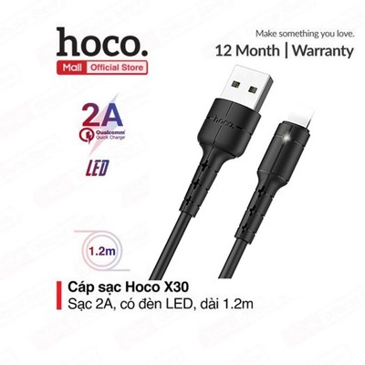 Cáp sạc Hoco X30 USB to IP dùng cho ip7/8/X/11/12 dây dẻo tích hợp đèn Led dài 120cm