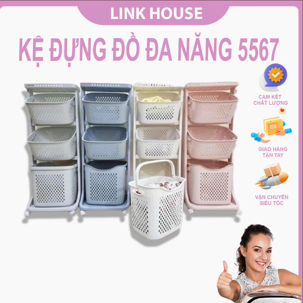 Kệ Đựng Đồ Đa Năng 2 Tầng, 3 Tầng Việt Nhật Có Bánh Xe Xoay 360 Độ Siêu Tiện Dụng 5567