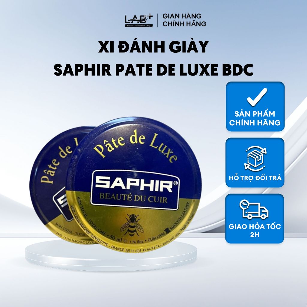 Xi Đánh Bóng Giày Và Bổ Sung Dưỡng Chất Cho Da,  Saphir Pate De Luxe BDC 50ml kem bổ sung màu dành cho giày da trơn LAB+