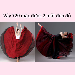 Váy múa 720 độ 2 lớp | váy biểu diễn dài hai lớp đỏ-đen thanh lịch cv11 - đồ múa tịnh nhi