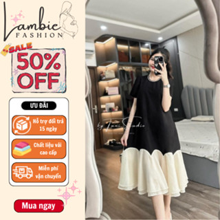 Đầm bầu đi tiệc, váy bầu thiết kế cổ thêu đính đá sang chảnh, dáng dài babydoll siêu xinh, hàng nhập Quảng Châu cao cấp