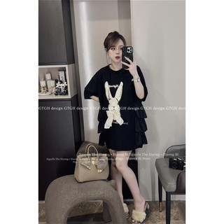 Váy nỉ thỏ đính nơ tơ