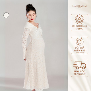 Đầm bầu sachimom - váy bầu trắng ren helen dress