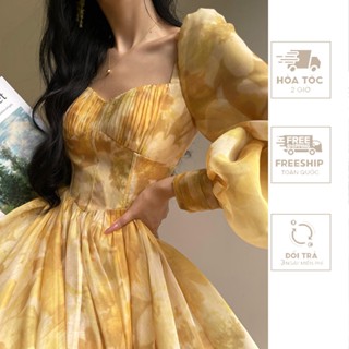 Đầm thiết Kế In Hoa Độc Đáo Đính Đá Sang Trọng Tay Dài Vh131