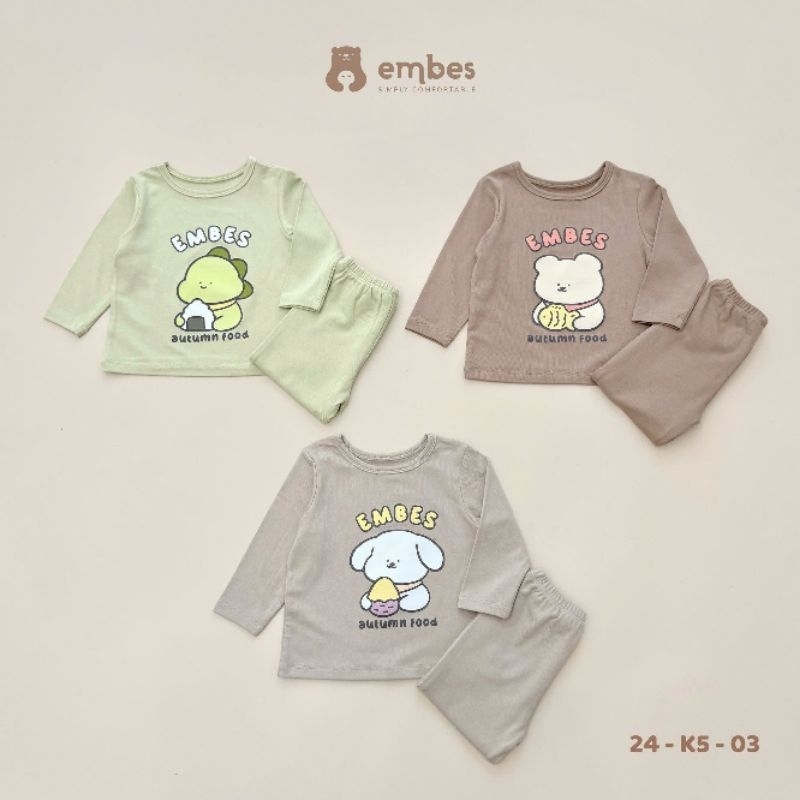 (Embes-Mã Thu Đông Mới) Bộ dài tay thun cotton in hình Embes cho bé trai bé gái, bộ quần áo thu đông