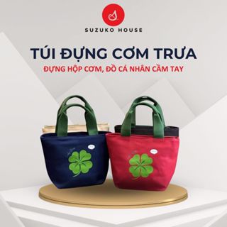 Túi đựng hộp cơm và đồ ăn trưa CỎ 4 LÁ SUZUKO HOUSE, túi xách vải dày có ngăn đựng cốc nước, cầm tay văn phòng đẹp TC22