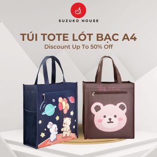  Túi đựng hộp cơm LÓT BẠC size A4 to lớn  túi giữ nhiệt dày vải Canvas khóa kéo chống nước văn phòng SUZUKO HOUSE TT05 