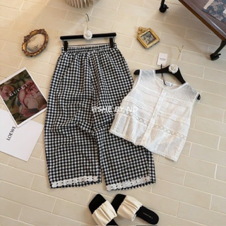 Quần Baggy Kẻ Gấu Ren Mềm Mát Mùa Hè Nữ