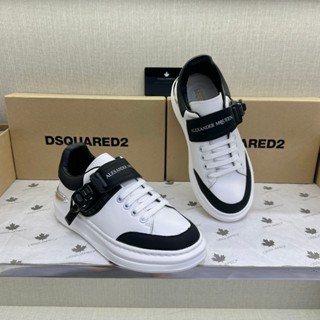 Giày thể thao sneaker nam nữ MCQ da Pu trắng phối dây quai ngang in chữ mix gót bạc đế cao boy phố GS118P