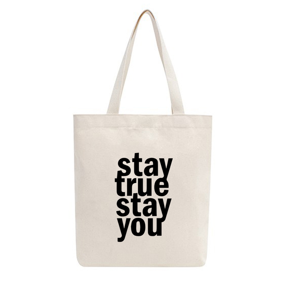 Túi Tote Vải Mộc GK Có Dây Kéo Khóa (túi con) In Hình STAY TRUE STAY YOU M91 - KT 34X38cm