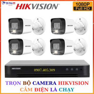Trọn bộ 4 camera vỏ Sắt Hikvision 2.0MP Full HD chính hãng, Cắm điện là chạy- Đầy đủ phụ kiện