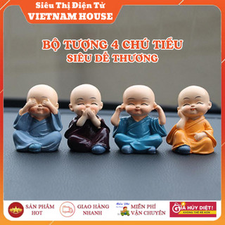 Bộ Tượng 4 Chú Tiểu Tứ Không Bằng Sứ Siêu Dễ Thương Trang Trí Bàn Làm Việc, Xe Ôto, Tượng Tiểu Cảnh.