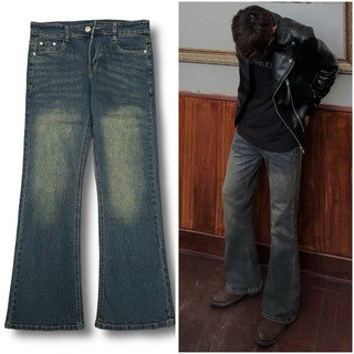 Quần jeans nam ống loe Xanh đậm wash bụi trơn TALURETRO quần ống loe nam co dãn bền màu kèm ảnh thật