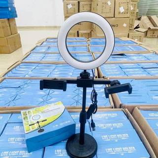 Đèn live stream 2 kẹp điện thoại chân đứng tăng giảm chiều cao