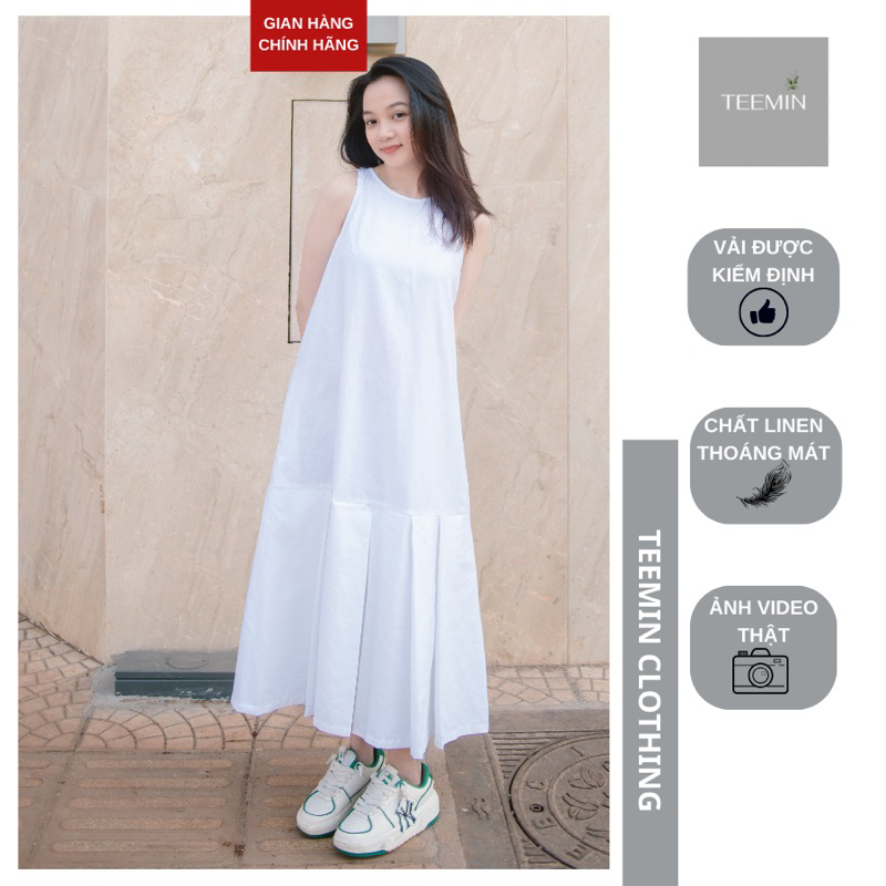Đầm sát nách xếp ly linen 𝗦𝘁𝗲𝗹𝗹𝗮 𝗗𝗿𝗲𝘀𝘀 TEEMIN