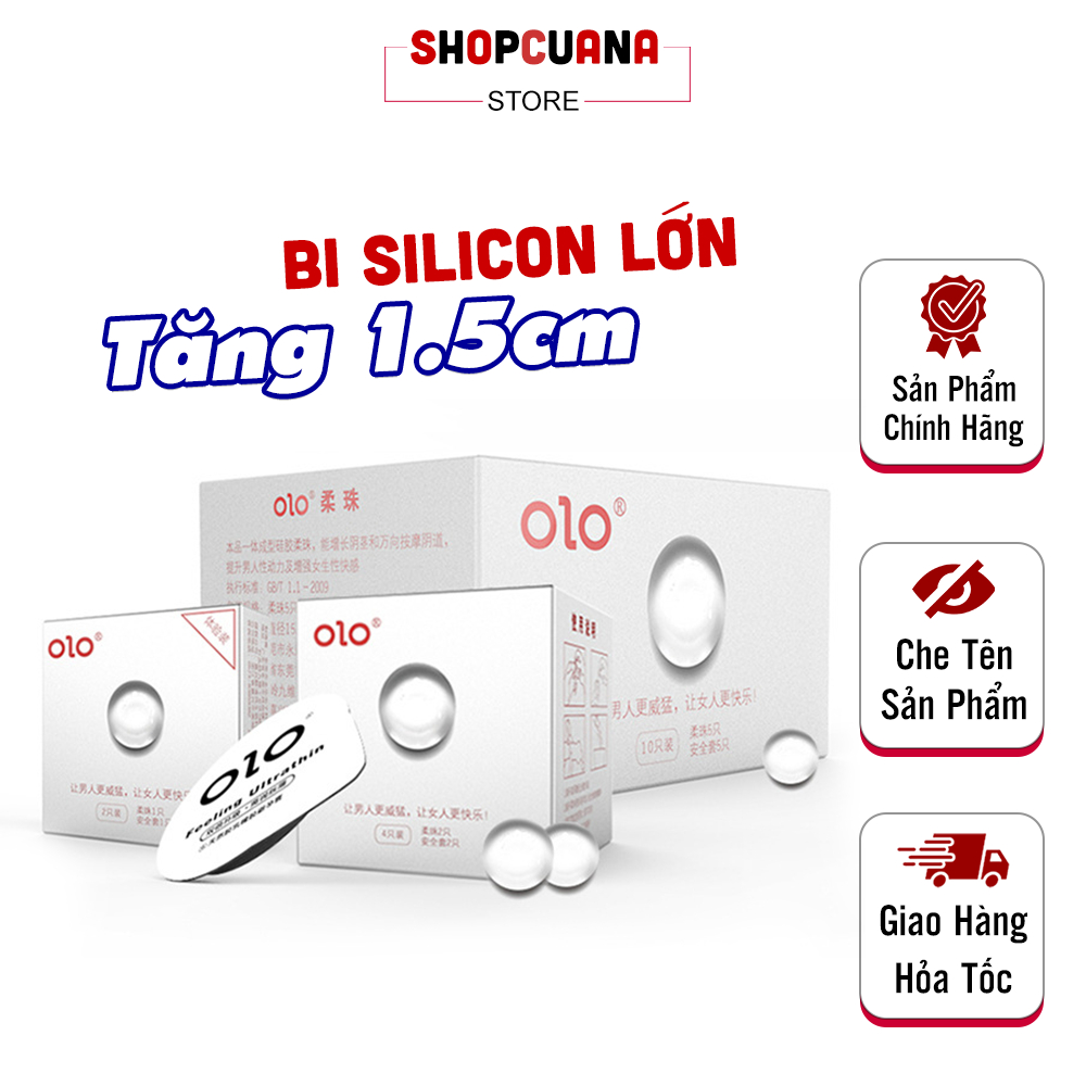 Bao Cao Su Olo Growth Trắng, Bcs Bi Silicon Tăng Chiều Dài 1.5cm, Size 52mm Ôm Vừa Vặn, Nhiều Gel
