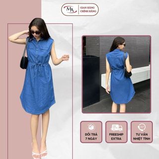 Đầm jean nữ đẹp dáng suông, váy sơmi denim minh anh fashion chất bò mềm mịn