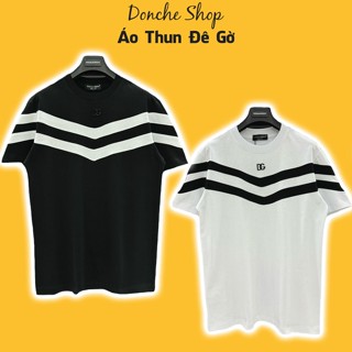 Áo Thun Đê Gờ Phối 2 Kẻ Gạch Ngang Đính Tag Kim Loại - Áo Phông Nam Nữ DG Chất Cotton Cao Cấp 662507