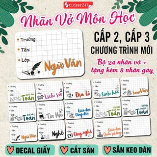 Nhãn vở môn học thiết kế chương trình mới 🌈𝑭𝒓𝒆𝒆𝒔𝒉𝒊𝒑 nhãn vở môn học cấp 1, cấp 2, cấp 3 - sticker môn học, nhãn vở cute