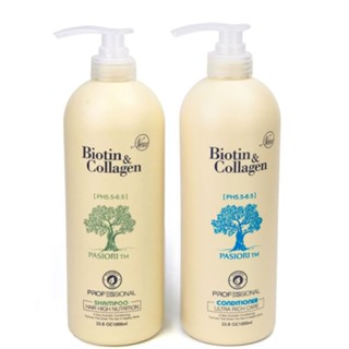 Cặp Dầu Gội Xả Biotin Collagen Trắng 1000ML Giảm Rụng Tóc Phục Hồi Tóc Khô Xơ, Hư Tổn Làm Sạch Da Đầu Tình Trạng Tóc Bêt