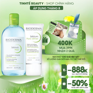 Bộ đôi làm sạch micellar cho da hỗn hợp và da dầu Bioderma Sebium H2O 500ml và kem dưỡng se lỗ chân lông 30ml