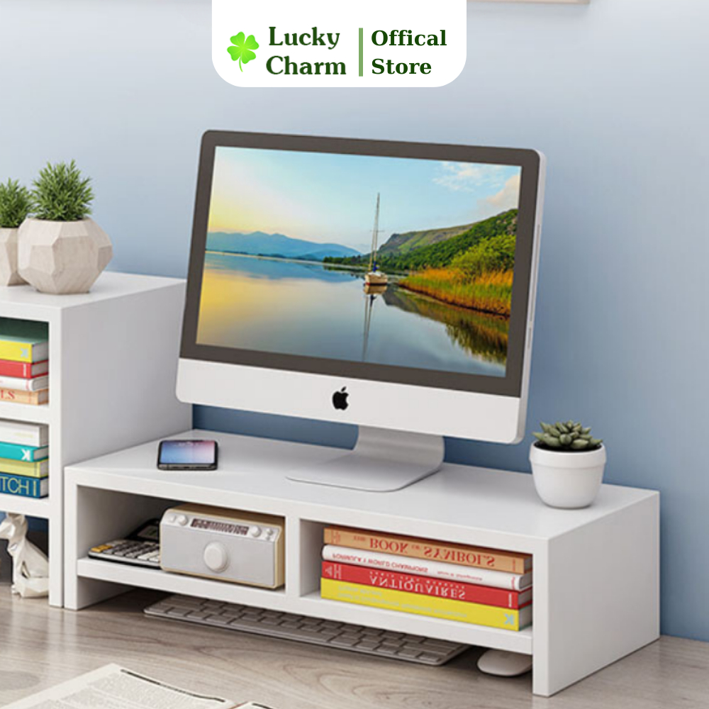 Kệ máy tính để bàn kèm kệ sách LUCKYCHARM làm từ gỗ MDF cao cấp phủ Melamine giúp bạn làm việc thoải mái và dễ chịu- D11