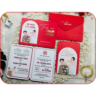 THIỆP CƯỚI CHIBI MÀU ĐỎ 12SL12 COMBO 100 BỘ