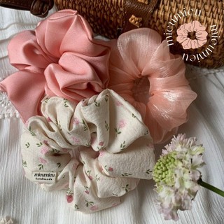 Cột tóc scrunchies handmade tone hồng pastel hoạ tiết xinh xắn S1031