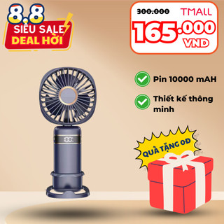 Quạt Cầm Tay Tích Điện CSK Pin 10.000mAh, Gấp Gọn, 5 Tốc Độ, Có Dây Đeo Cổ, Có Đế Để Bàn - CSK100
