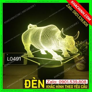 Đèn led khắc hình con Trâu 3D, Đèn tranh con trâu 3D, Đèn trang trí led đổi màu, Đèn decor phòng ngủ