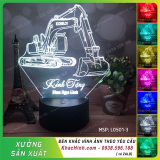 Đèn khắc hình MÁY XÚC,Đèn mô hình máy xúc các loại, Đèn led đổi màu khắc nội dung theo yêu cầu