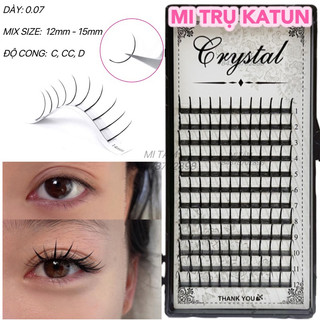 Mi trụ katun 0.07 mix 12-15 cong c ,cc, d _ dụng cụ nối mi _ phụ liệu nối mi mi tâm