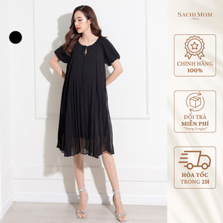 Đầm bầu sachimom - váy bầu ngắn tay chiffon dập li emma dress
