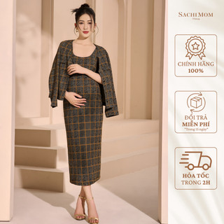 Đầm bầu sachimom - váy bầu họa tiết sọc louis set