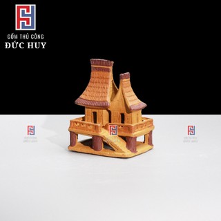 Mô hình gốm Nhà Sàn 2 mái phụ kiện trang trí tiểu cảnh hòn non bộ bể cá chậu cây bonsai