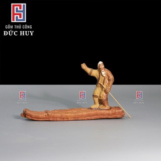 Tiểu cảnh hồ cá, trang trí bể cá cảnh, Tượng gốm lão đẩy bè trang trí chậu cây bonsai