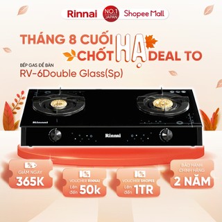 Bếp gas dương Rinnai RV-6Double Glass mặt bếp kính và kiềng bếp men - Hàng chính hãng.