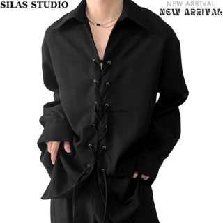  Sơmi SILAS Dây Đan Chéo Tay Dài Chất Cotton Chéo Nam Form Rộng Tôn Vai 