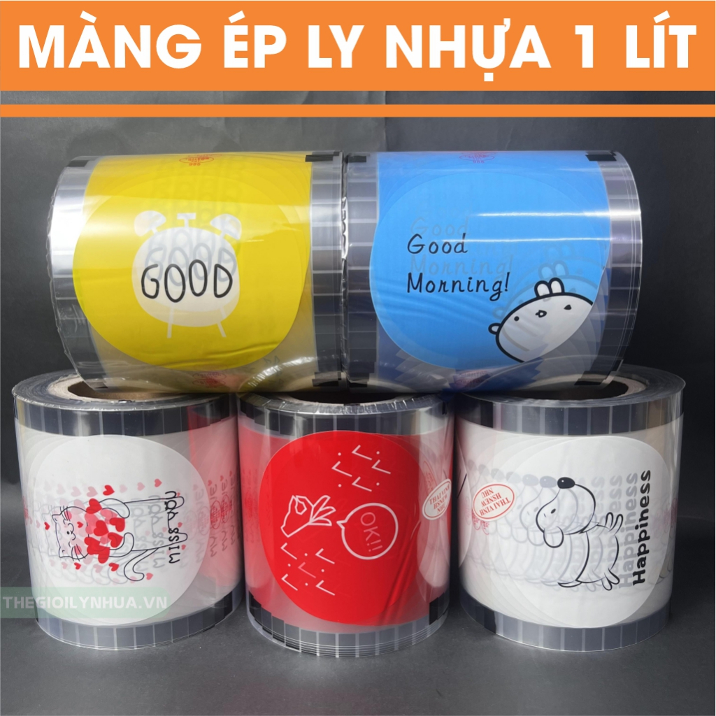 Màng ép ly 800ml, màng dập cốc nhựa PP khổng lồ 800ml-1300ml, cuộn keo dập nắp in sẵn họa tiết 5 MẪU