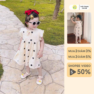Váy chấm bi cho bé gái váy dáng xòe công chúa cho bé từ 10kg đến 16kg váy chấm bi vx03