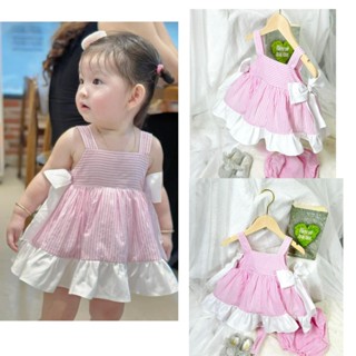 Set Váy Kẻ Kèm Quần Chip Cho Bé Gái- Váy Đẹp Cho Bé