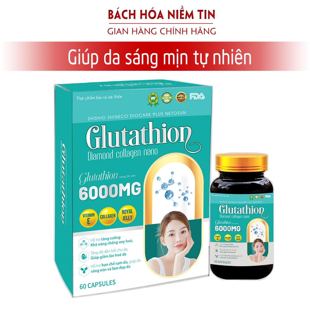 Viên uống hỗ trợ giảm nám Collagen Glutathion 6000 mg - Thành phần collagen, glutathion hàm lượng cao hộp 60 viên
