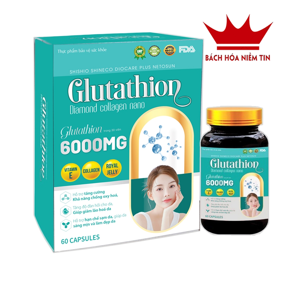 Viên uống hỗ trợ giảm nám Collagen Glutathion 6000 mg - Thành phần collagen, glutathion hàm lượng cao hộp 60 viên