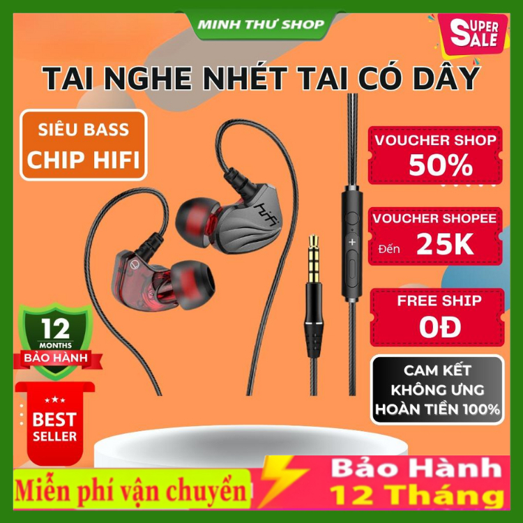 Tai nghe nhét tai HiFi S2000 Gaming Supper Bass chống ồn cực tốt,tai nghe nhét tai âm thanh chuẩn có