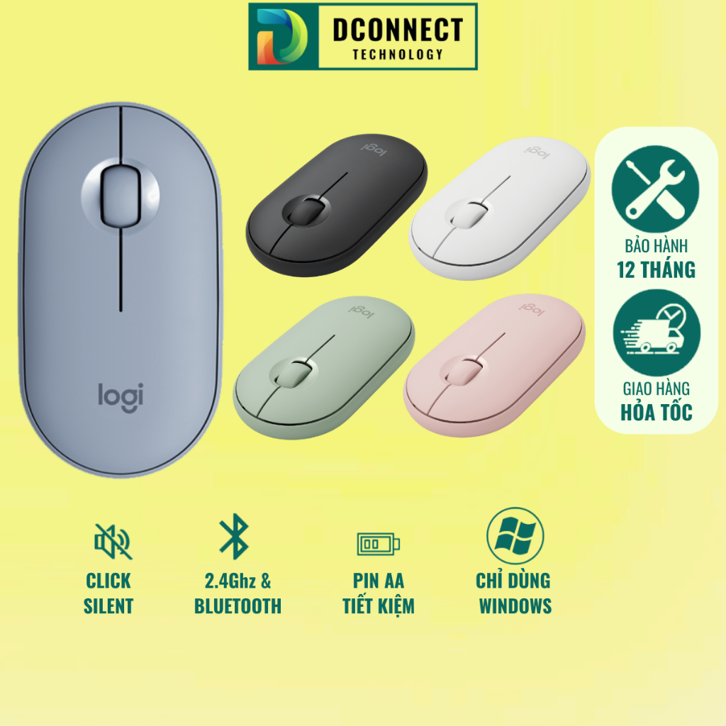 Chuột không dây bluetooth Logitech M350 Pebble OEM click silent tiết kiệm pin dùng học tập văn phòng